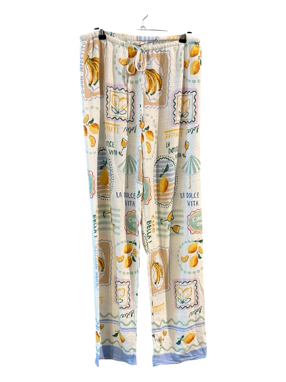 Wide Leg Linen-Blend Beach Pants in Cream & Yellow - Picture 2 of 11
